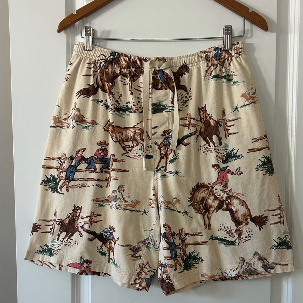 Nick & Nora Cowboy Rodeo Western Theme Sleep Shorts w Pockets Sz M MEASUREMENTS